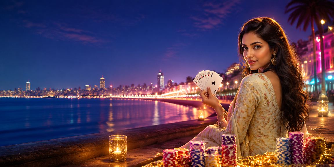 Young woman playing Teen Patti on mobile at Mumbai Marine Drive
